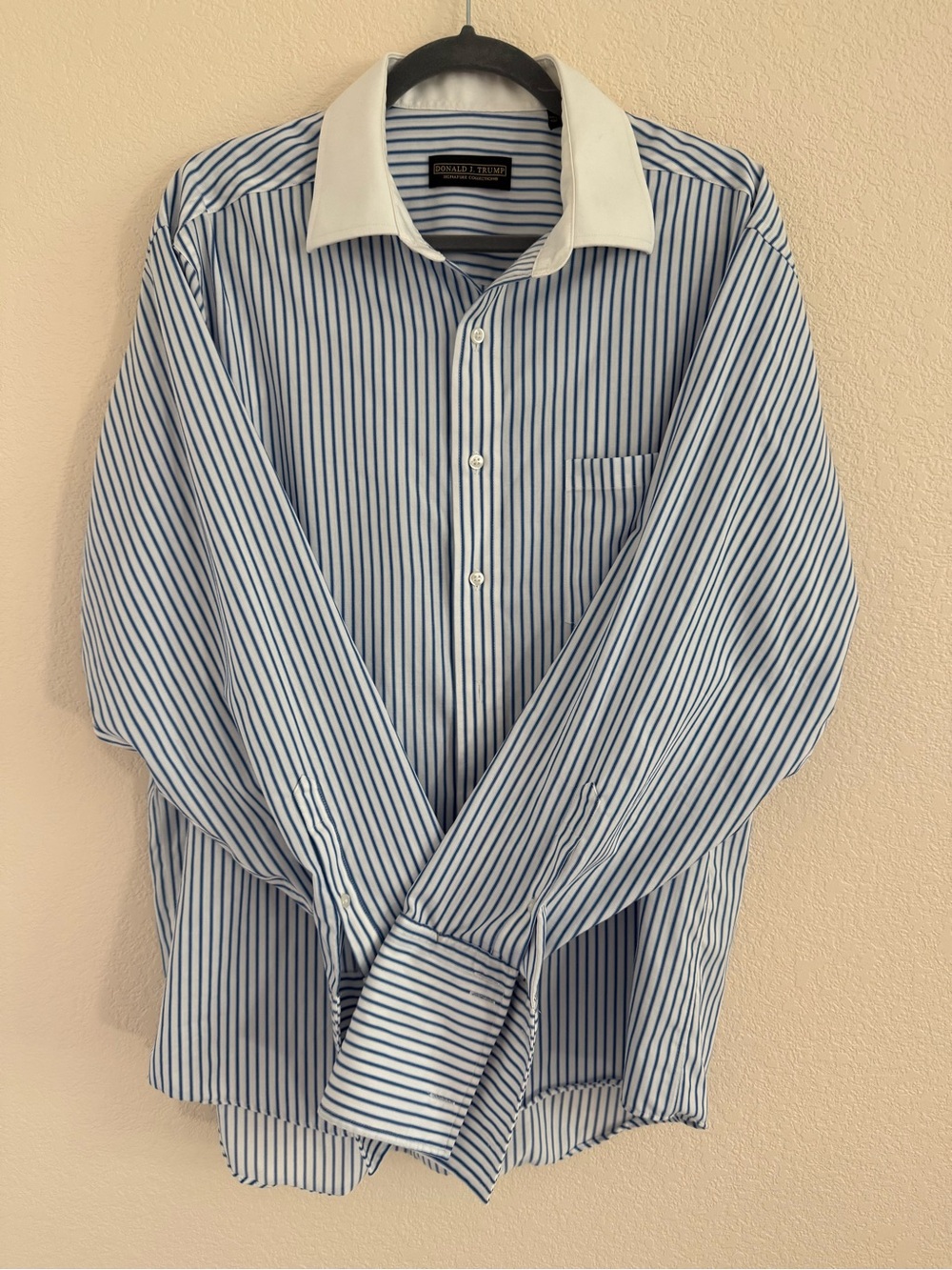 Men's Blue Stripe Dress Shirt with White Contrast Collar